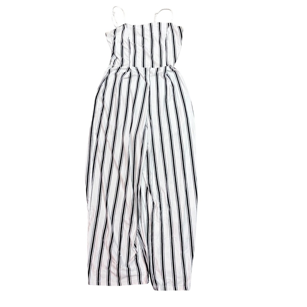 Bershka Womens Black White Striped Wide Leg Sleeveless Jumpsuit Size Small